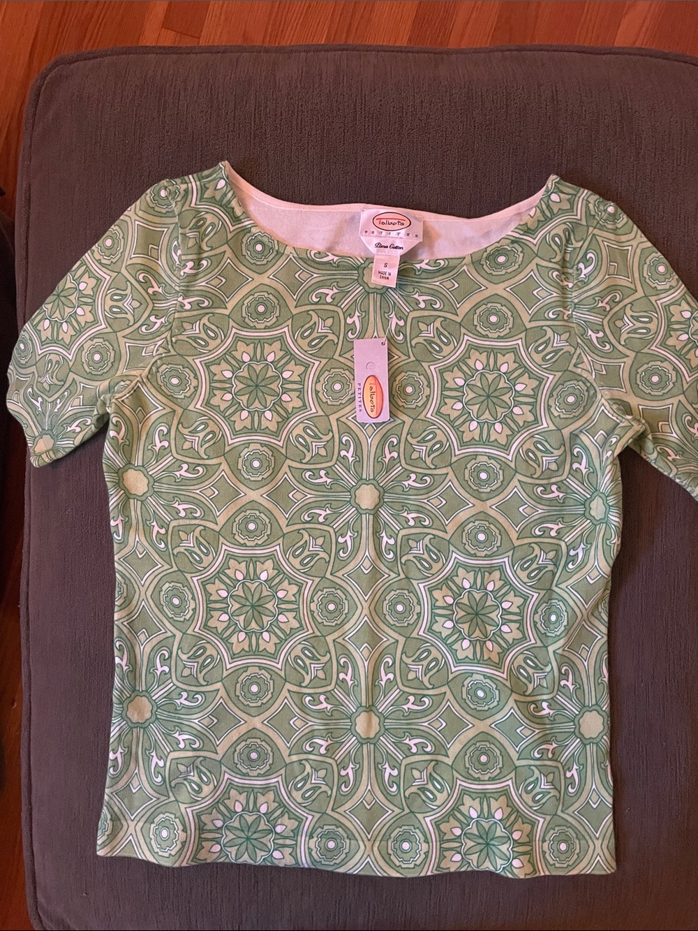 Talbots Mint Green Geometric Short Sleeve Top